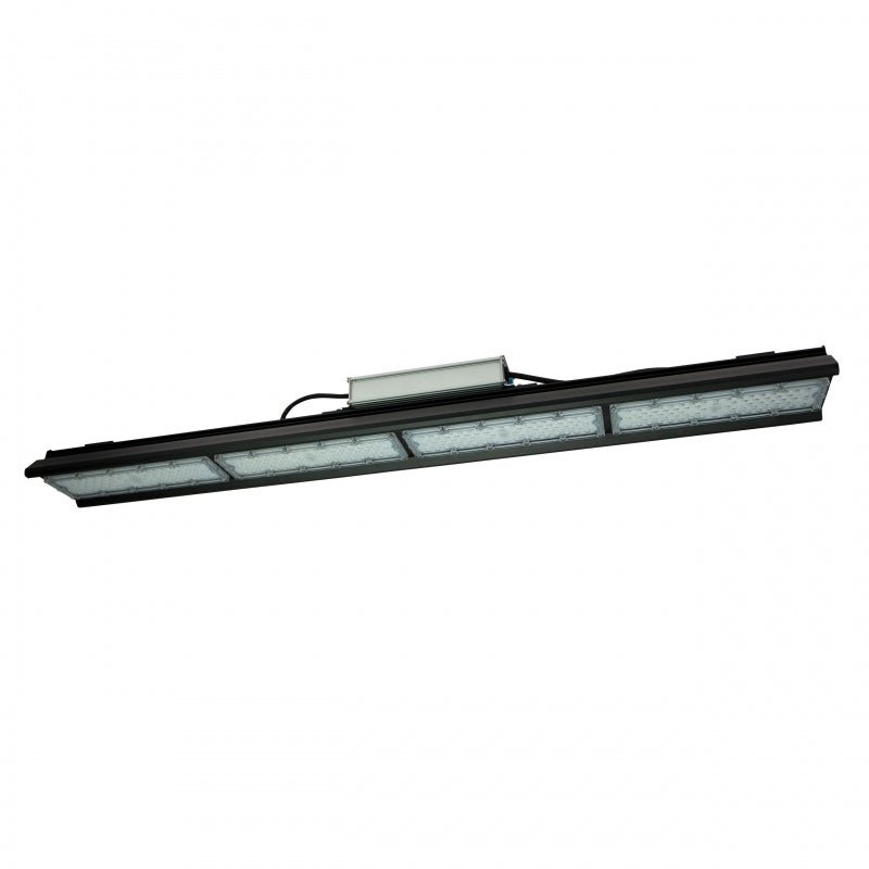 Lámpara colgante LED Spectrum Halls Line 200W negro, 4000K, 30000 lúmenes, regulable, IP66, ángulo de 90°, iluminación industrial