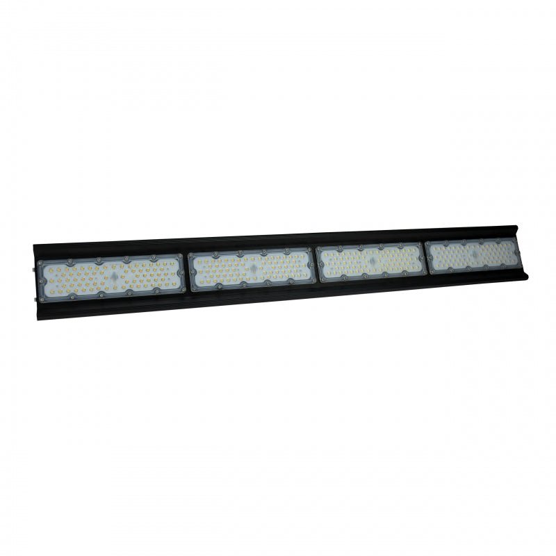 Lámpara colgante LED Spectrum Halls Line 200W negro, 4000K, 30000 lúmenes, regulable, IP66, ángulo de 90°, iluminación industrial