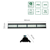 Lámpara colgante LED Spectrum Halls Line 200W negro, 4000K, 30000 lúmenes, regulable, IP66, ángulo de 90°, iluminación industrial
