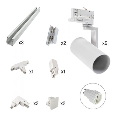 Conjunto de focos de carril Spectrum Madara Mini LED 6x con carriles trifásicos Carcasa de aluminio Blanco IP20