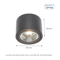 Spectrum Chloe AR111 GU10 foco empotrable LED negro 250V, IP20, ajustable, 17000 lúmenes, carcasa de aluminio