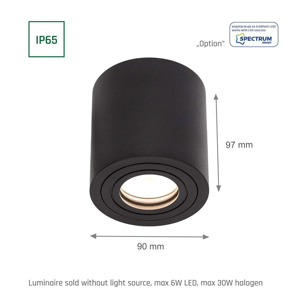 Spectrum CHLOE GU10 IP65 foco LED redondo negro para interiores, carcasa de aluminio, 250V, 17000 lúmenes, montaje en superficie