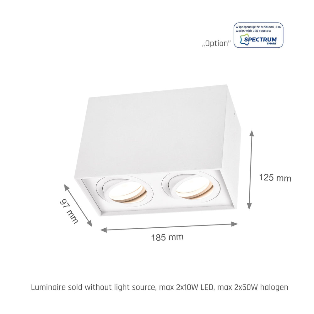 Foco ajustable GU10 rectangular blanco de Spectrum, IP20 interior, carcasa de aluminio, 250V, 17000h de vida útil