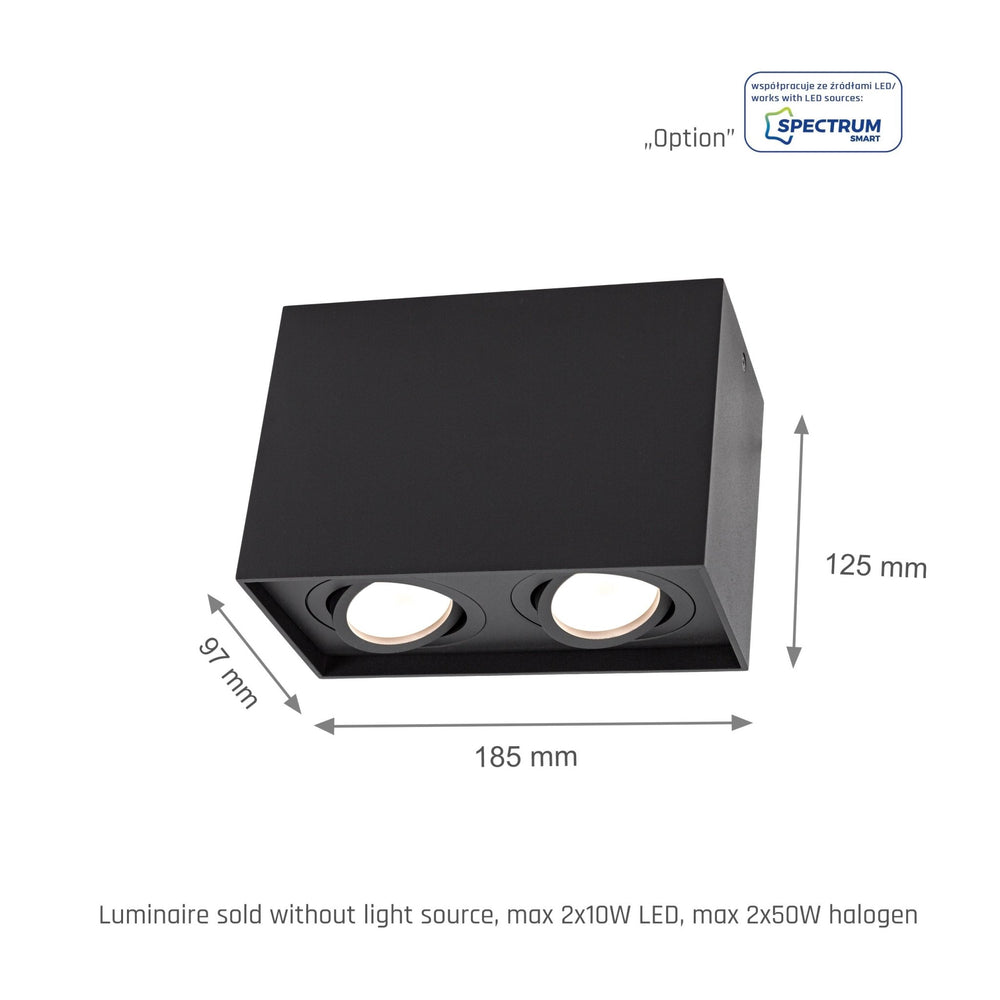 Spectrum Chloe Duo 2xGU10 IP20 foco negro ajustable, carcasa de aluminio, 250V, uso interior