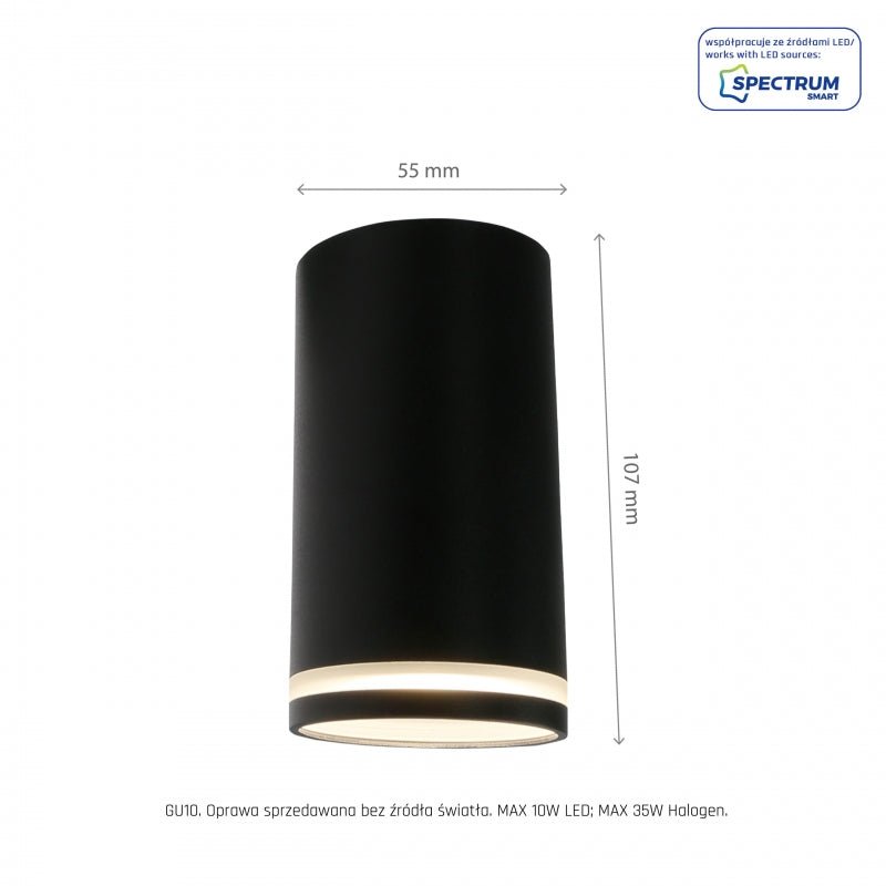 Foco LED de superficie GU10 230V anillo Chloe negro Spectrum - IP20, carcasa de aluminio, montaje en superficie