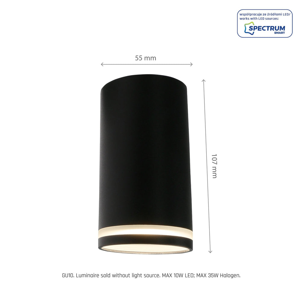 Foco LED de superficie GU10 230V anillo Chloe negro Spectrum - IP20, carcasa de aluminio, montaje en superficie