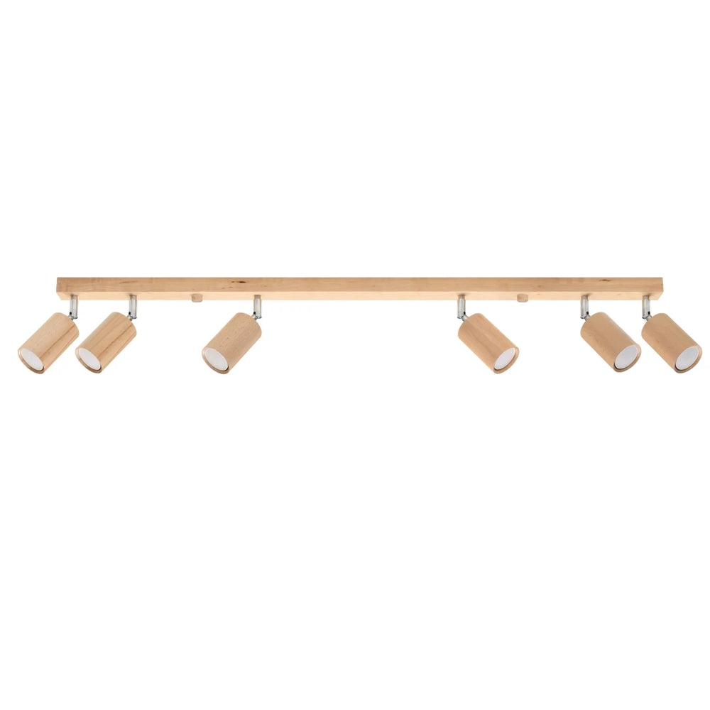 Foco de techo LED Sollux Lighting BERG 6, madera natural, IP20, 220-240V, máx 50W, CE RoHS