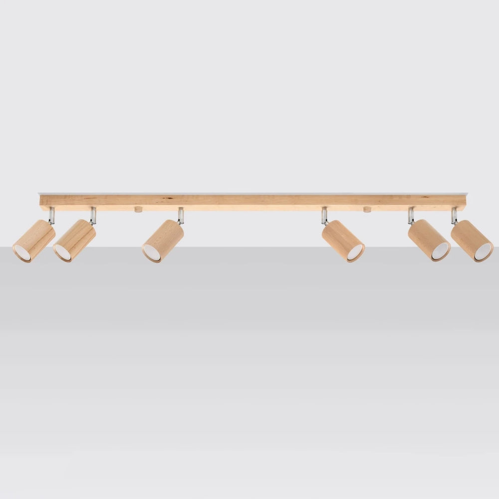 Foco de techo LED Sollux Lighting BERG 6, madera natural, IP20, 220-240V, máx 50W, CE RoHS