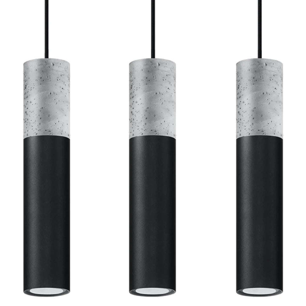 Lámpara colgante LED Sollux Lighting BORGIO 3L, Hormigón Negro Gris, 3 x GU10, IP20, 230V, CE