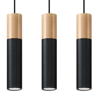 Sollux Lighting Pablo 3 Lámpara Colgante, 3xGU10, 230V, IP20, Negro y Madera Natural