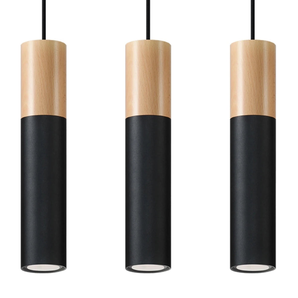 Sollux Lighting Pablo 3 Pendant Lamp, 3xGU10, 230V, IP20, Black and Natural Wood