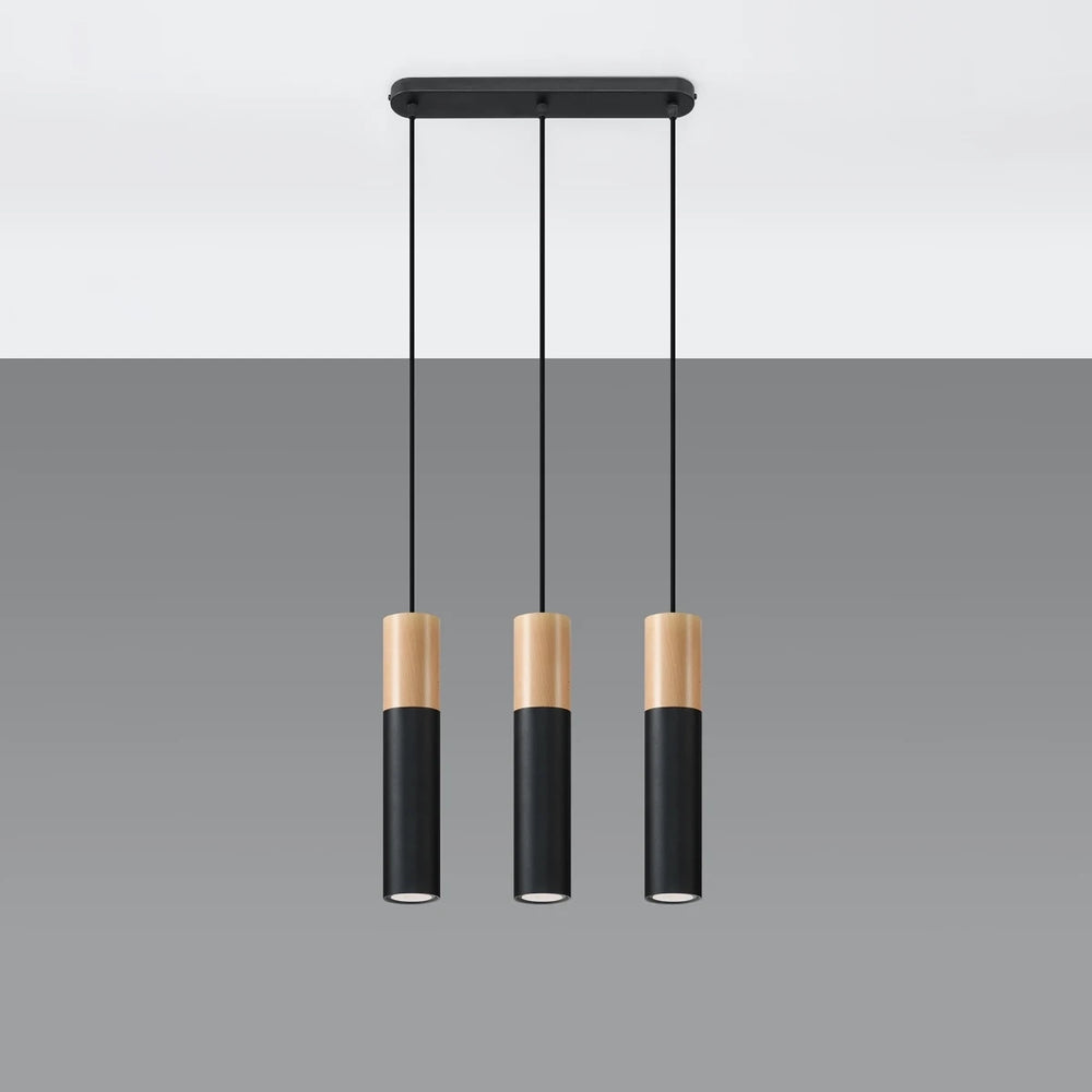 Sollux Lighting Pablo 3 Pendant Lamp, 3xGU10, 230V, IP20, Black and Natural Wood