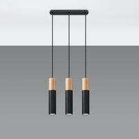 Sollux Lighting Pablo 3 Lámpara Colgante, 3xGU10, 230V, IP20, Negro y Madera Natural