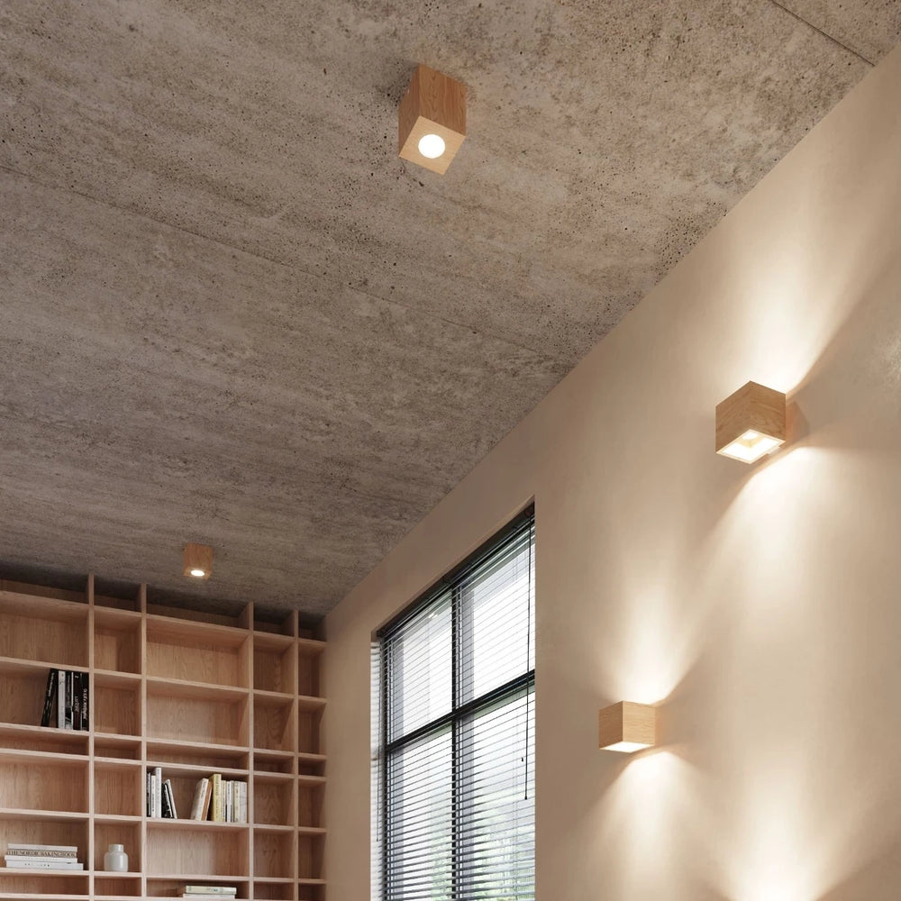 Sollux Lighting QUAD foco de techo en madera natural, casquillo GU10, IP20, 230V, 100x100mm