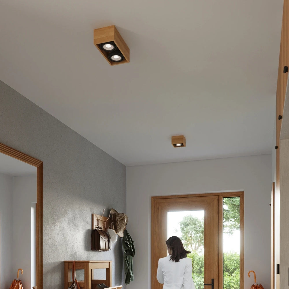 Sollux Lighting QUATRO 2 Foco de techo LED madera natural, IP20, 220-240V, CRI 80, aluminio dorado mate