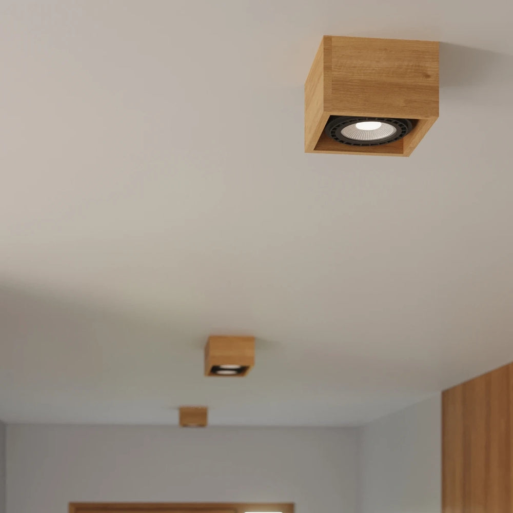 Sollux Lighting QUATRO 2 Foco de techo LED madera natural, IP20, 220-240V, CRI 80, aluminio dorado mate