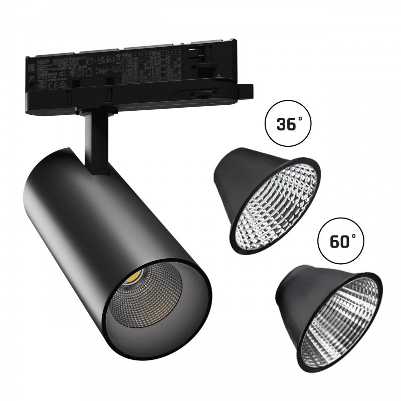 Spectrum ANDROMEDA Foco de Carril LED 15-27W 3000K 3000 lúmenes CRI>90 36° 60° Negro IP20 3-Fases 230V