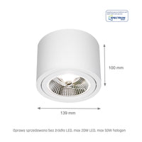 Spectrum CHLOE AR111 GU10 Lámpara de Techo LED, Redonda Ajustable Blanca, Montaje en Superficie, IP20 20W Máx