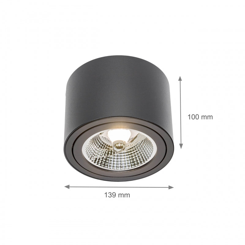 Lámpara de techo LED Spectrum CHLOE AR111 GU10, IP20, redonda ajustable, carcasa de aluminio negro, 20W máx 250V