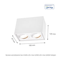 Spectrum CHLOE DUO Rectángulo Blanco Foco de Techo Ajustable 2xGU10 Montaje en Superficie IP20 Interior