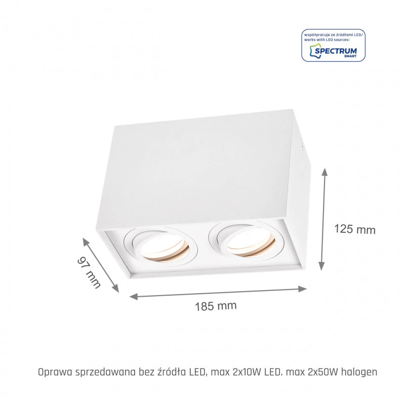 Spectrum CHLOE DUO Rectángulo Blanco Foco de Techo Ajustable 2xGU10 Montaje en Superficie IP20 Interior