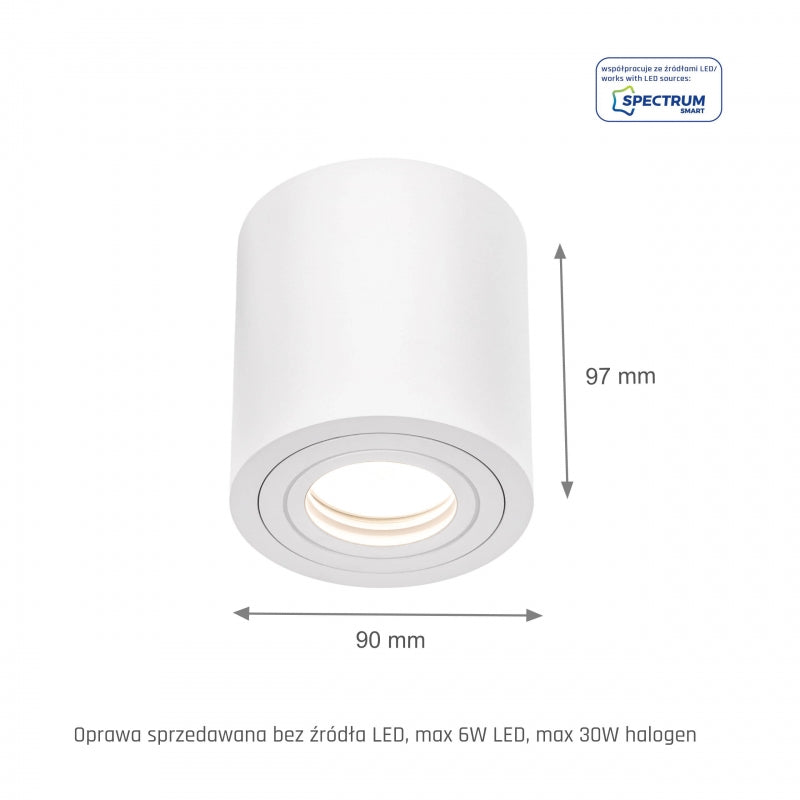 Luminaria de techo empotrada en superficie Spectrum CHLOE GU10, Blanca, IP65, Aluminio Vidrio, 250V, 90x97mm
