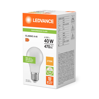 Ledvance Classic LED E27 Bulb 4.9W 2700K 4700 lumens, Warm White, replaces 40W, energy-saving for you