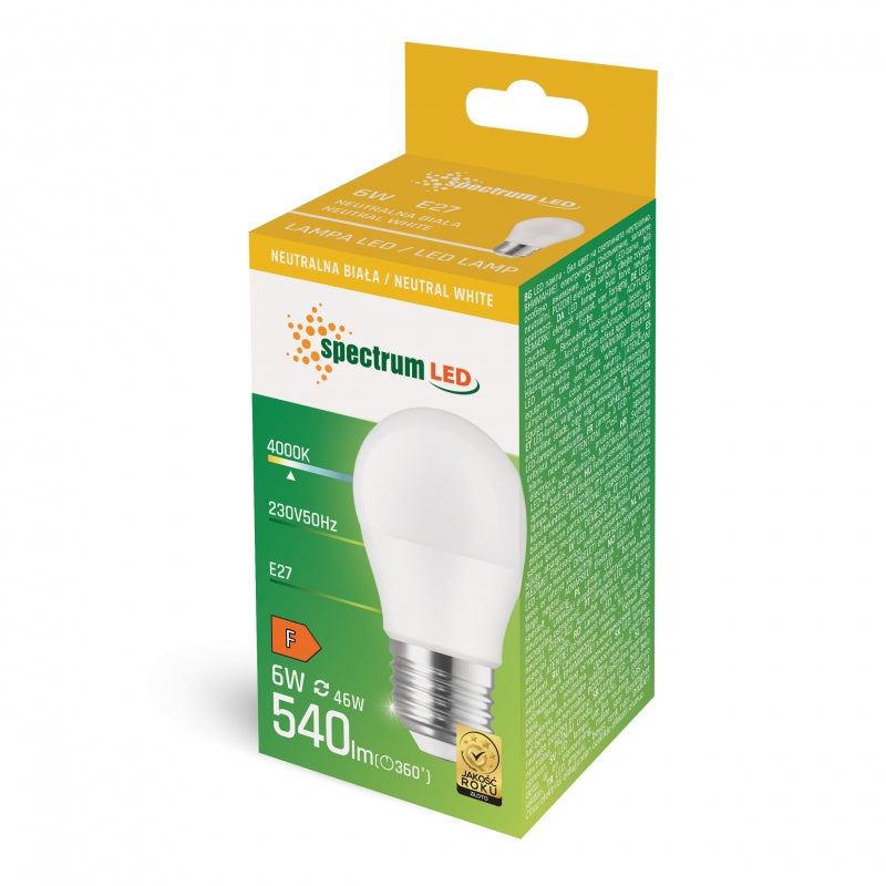 Bombilla Esférica LED Spectrum G45 E27 230V 6W 4000K Blanco Neutro 540 lúmenes Haz 160° No Regulable