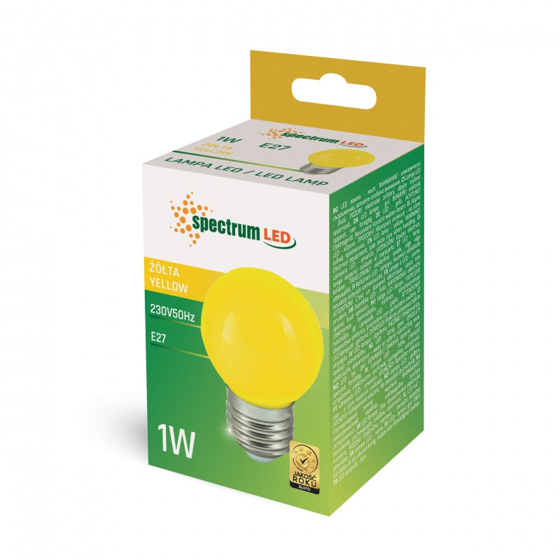 Esfera LED Spectrum G45 E27 230V 1W Amarilla Haz 270° No Regulable Bombilla Interior