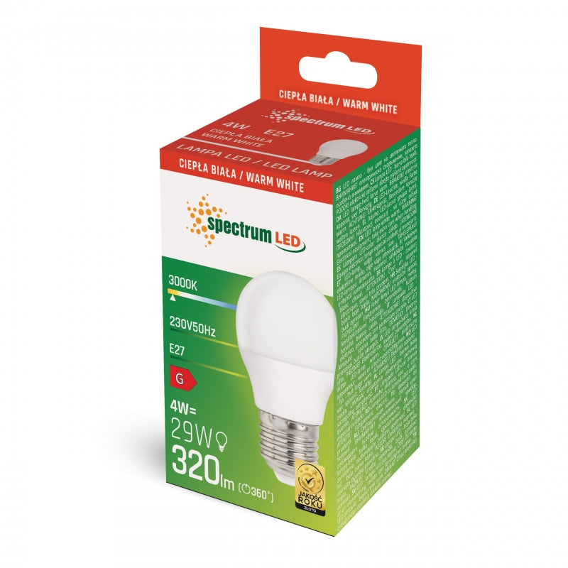 Bombilla LED Esférica Spectrum G45 E27 4W 230V 3000K Blanco Cálido 320 lúmenes 160° no regulable para interior