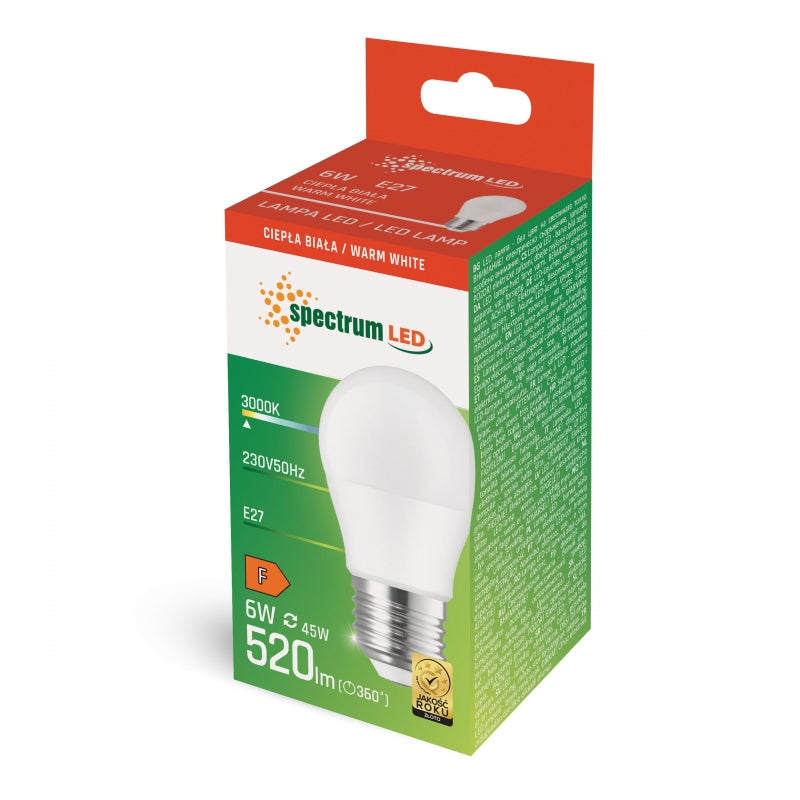 Esfera LED Spectrum G45 E27 6W 3000K Blanco Cálido 520 lúmenes 230V no regulable bombilla interior