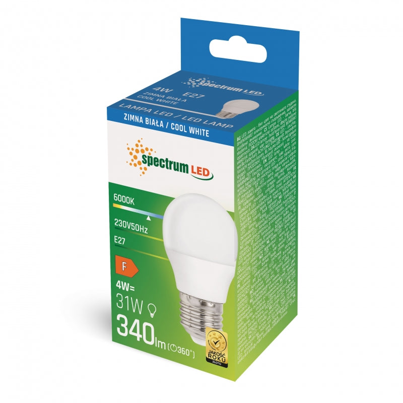 Bombilla LED Spectrum G45 E27 4W 230V 6000K Blanco Frío 340 lúmenes haz 160° no regulable