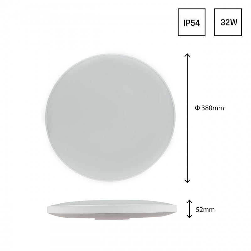 Lámpara de techo LED Spectrum 32W 6000K 230V IP54 redonda Blanco Negro 3450 lúmenes haz 115° montaje superficial
