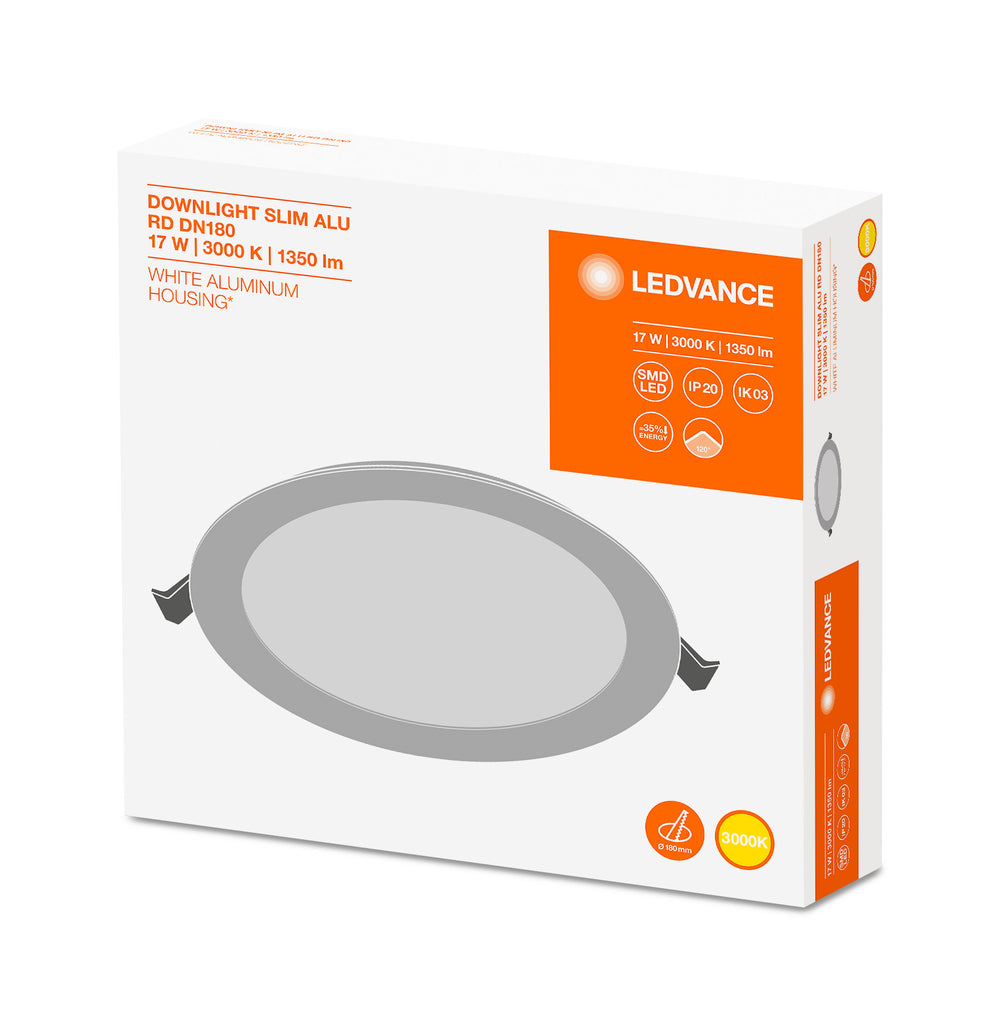 Downlight LED Spectrum Value DN180, 17W, 1350 lúmenes, 3000K Blanco Cálido, haz de 110°, corte de 192mm