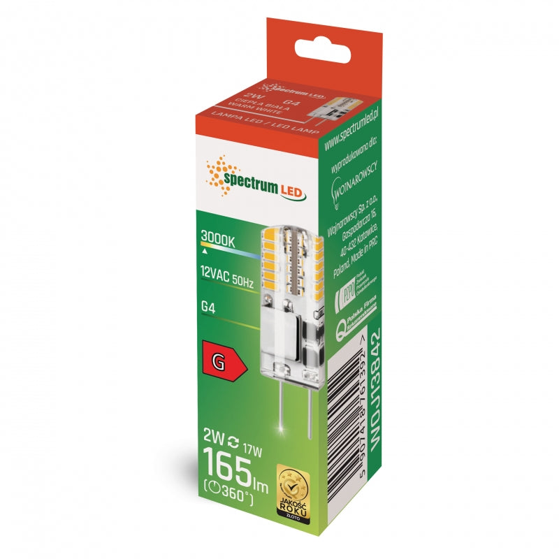 Spectrum LED G4 12V 2W warm white 3000K silicone capsule bulb 165 lumens 270° beam non dimmable