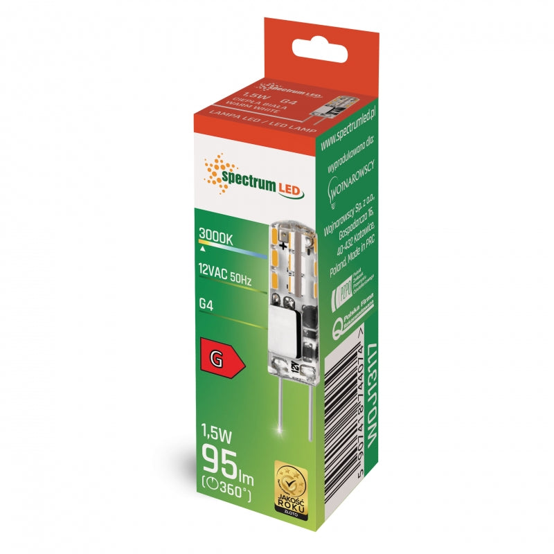 Spectrum LED G4 bulb 12V 1.5W Warm White 3000K 95 lumens silicone cover 270° beam non dimmable