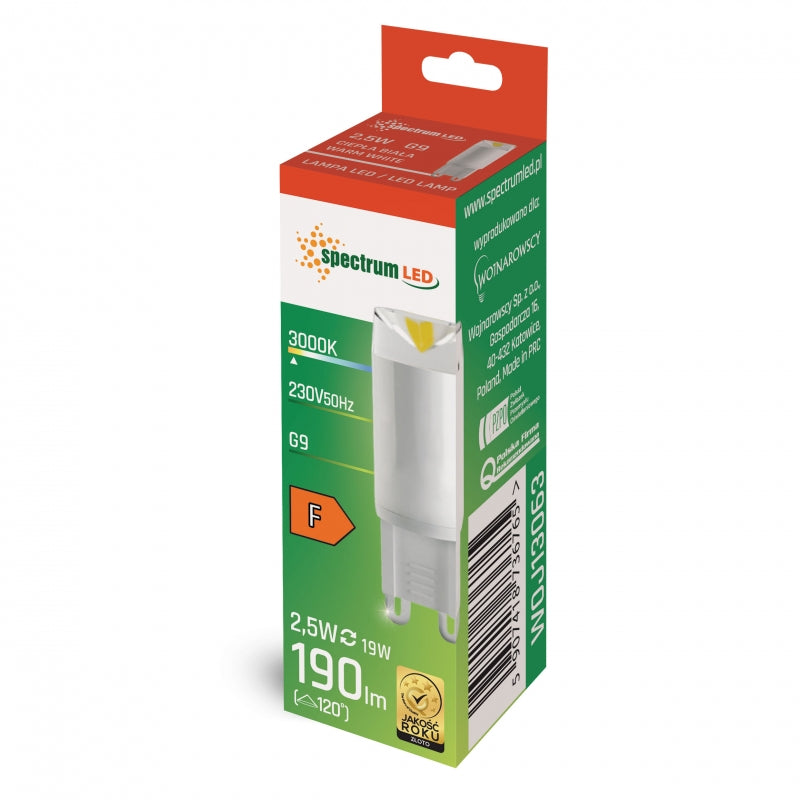 Spectrum LED G9 bulb 230V 2.5W 3000K warm white 190 lumens non dimmable ceramic housing