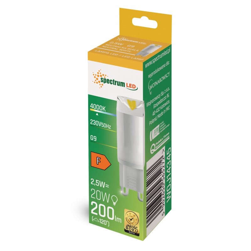 Bombilla Spectrum LED G9 230V 2.5W 4000K Blanco Neutro 200 lúmenes cerámica no regulable iluminación interior