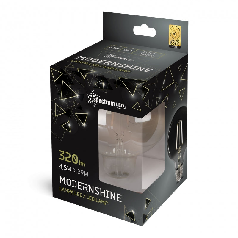 Esfera LED Spectrum G125 E27 230V 4.5W 4000K Blanco Neutro Filamento COG Vidrio Ahumado Iridiscencia Negra