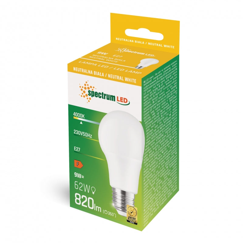 Spectrum LED GLS Bulb E27 230V 9W 4000K Neutral White 820 lumens 270° Beam Non Dimmable