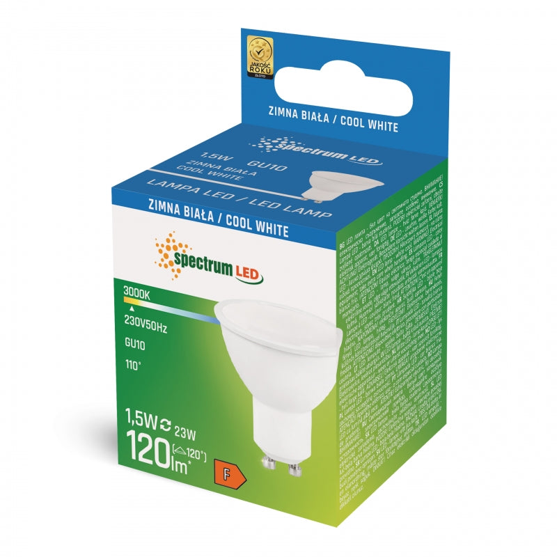 Bombilla Spectrum LED GU10 1.5W 230V 6000K Blanco Frío 120 lúmenes haz 120° no regulable con cubierta opalina
