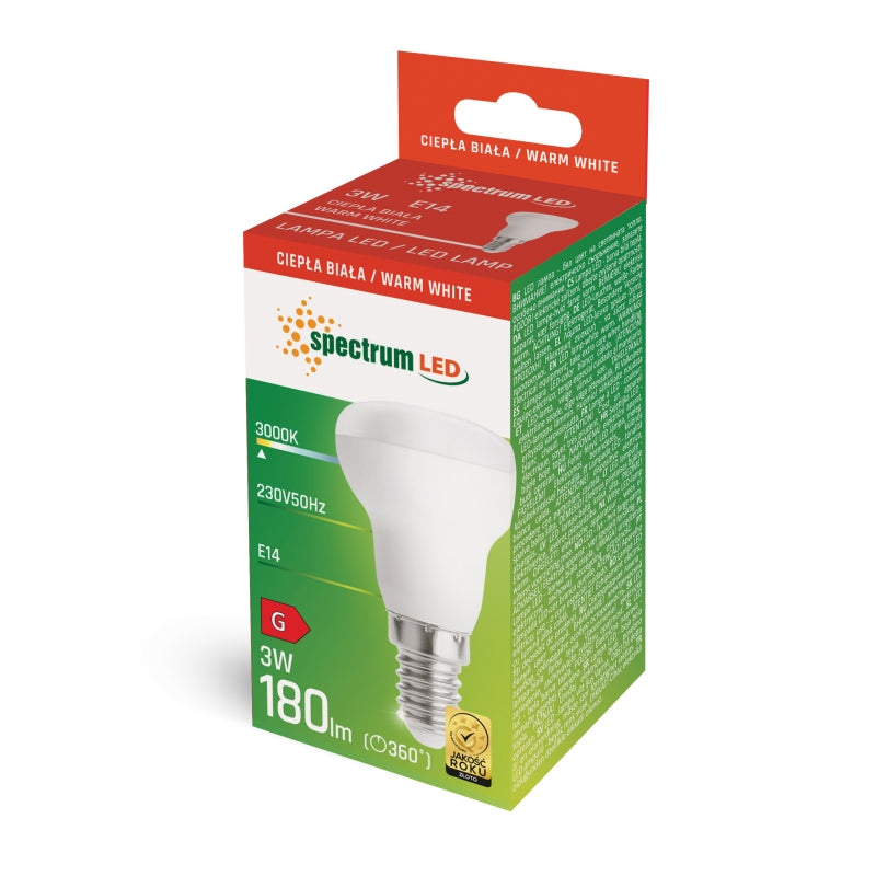 Bombilla Spectrum LED R39 E14 3W 3000K Blanco Cálido 230V 180 lúmenes Haz 120° No Regulable