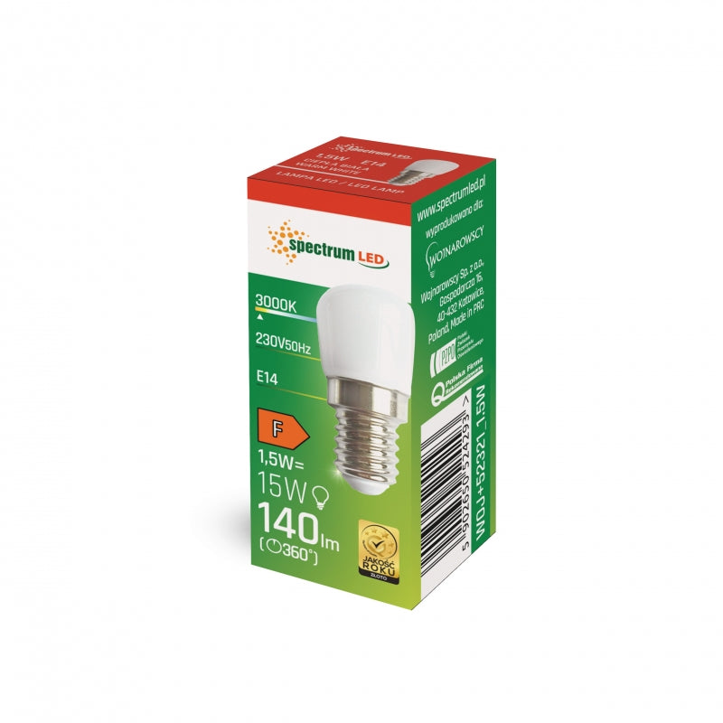 Spectrum LED T26 bulb E14 1.5W 230V 3000K Warm White 140 lumens non dimmable indoor use