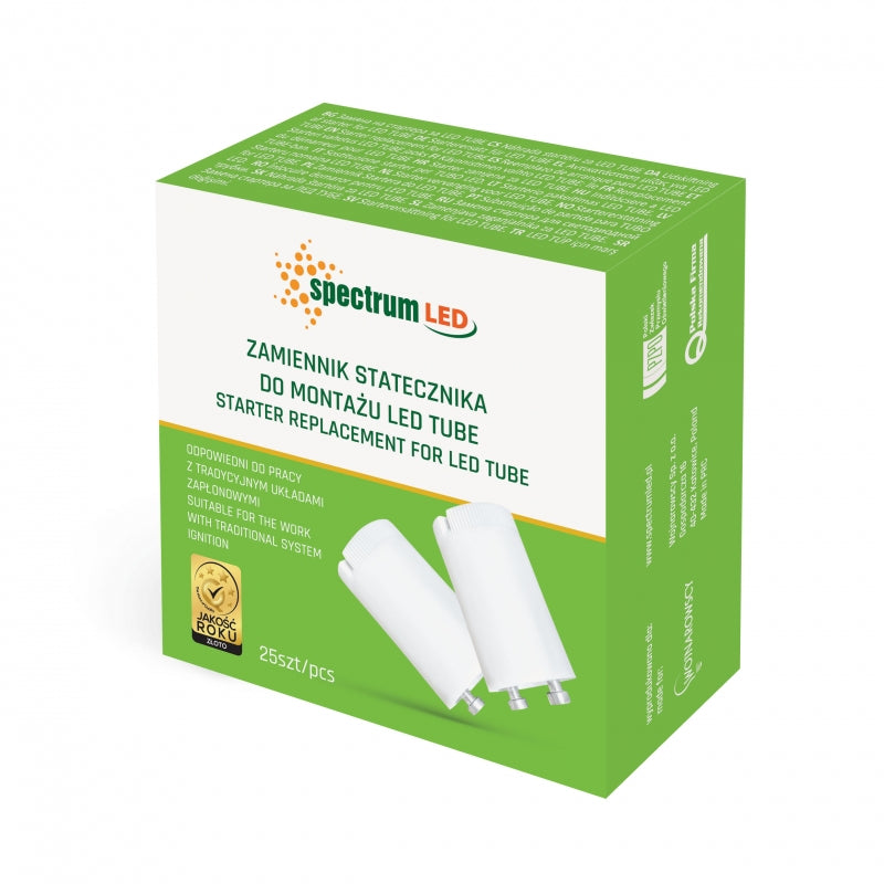 Arrancador de tubo LED Spectrum con alimentación por un lado, Blanco, 20mm x 38mm, fácil sustitución para instalación de tubos LED