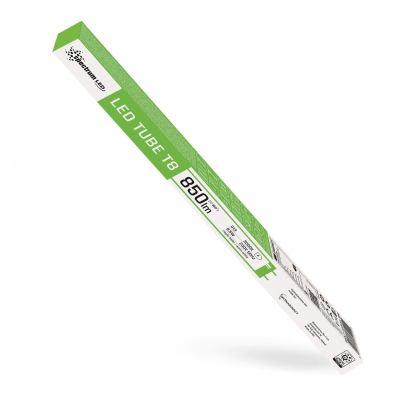 Tubo LED Spectrum T8 8.5W 3000K Blanco Cálido G13 600mm Vidrio 850 lúmenes 230V 270° Iluminación Interior