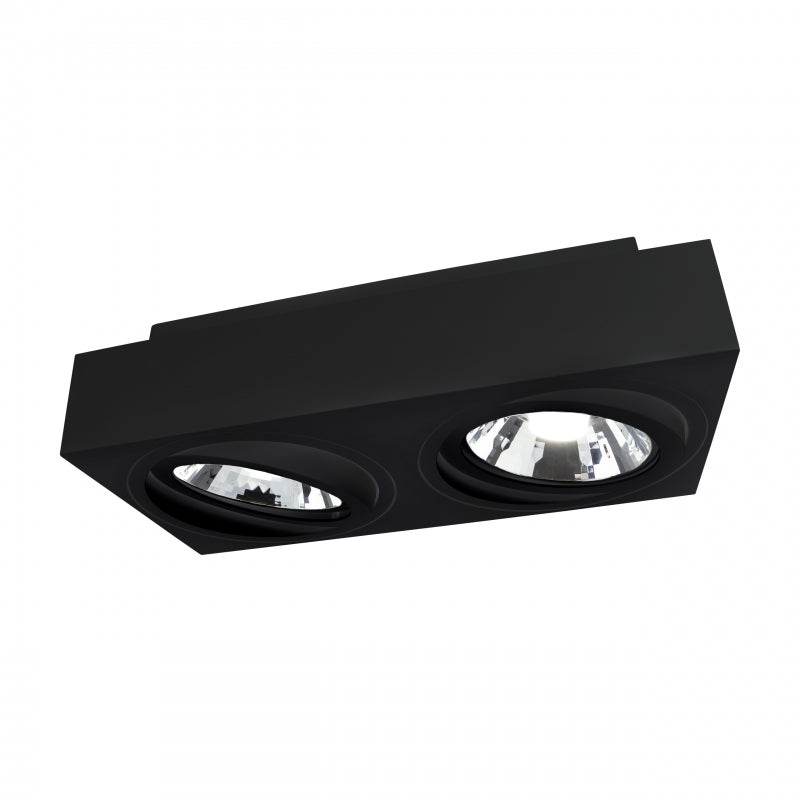 Spectrum MIRORA AR111 GU10 surface spotlight, 2x20W LED, 250V IP20, black adjustable rectangular ceiling mount