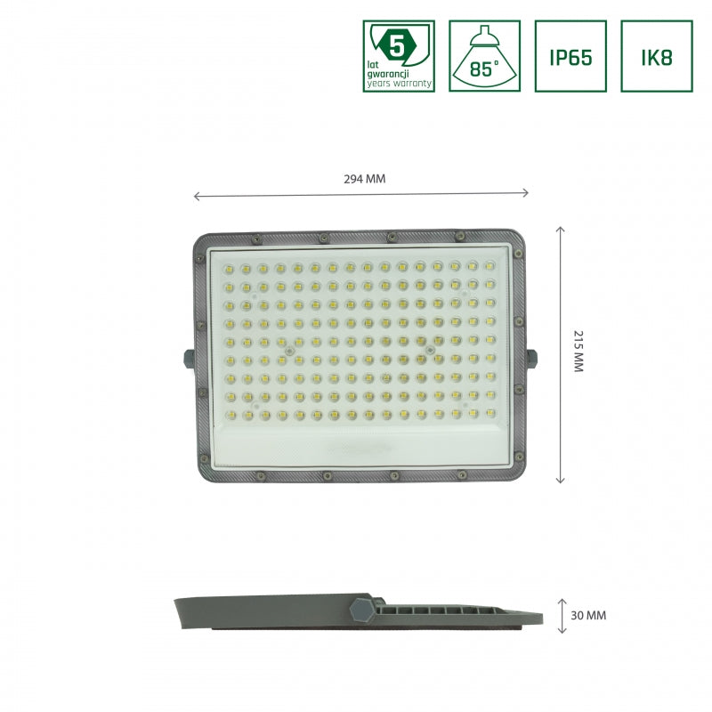Proyector LED Spectrum NOCTIS MAX 100W 6500K 8600 lúmenes 230V IP65 IK08 85° Gris iluminación exterior