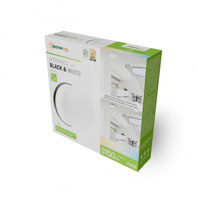 Lámpara de techo LED Spectrum NYMPHEA 24W CCT 230V 3150 lúmenes 115° IP54 CRI 80 Blanco Negro Redonda de Superficie