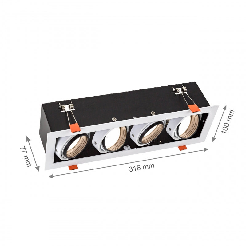 Spectrum recessed LED GU10 x4 frame, 4x10W, 250V, IP20, White aluminum housing for indoor lighting