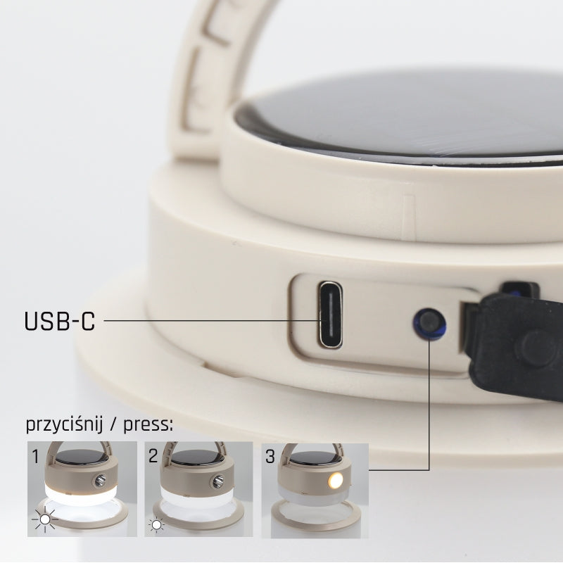 Lámpara de camping LED Spectrum SOLARA Campo 2W 3000K-6500K IP20 USB-C banco de energía recargable solar